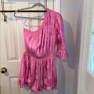 Endless Rose romper, pink shimmer, asymmetrical top, feminine & fun